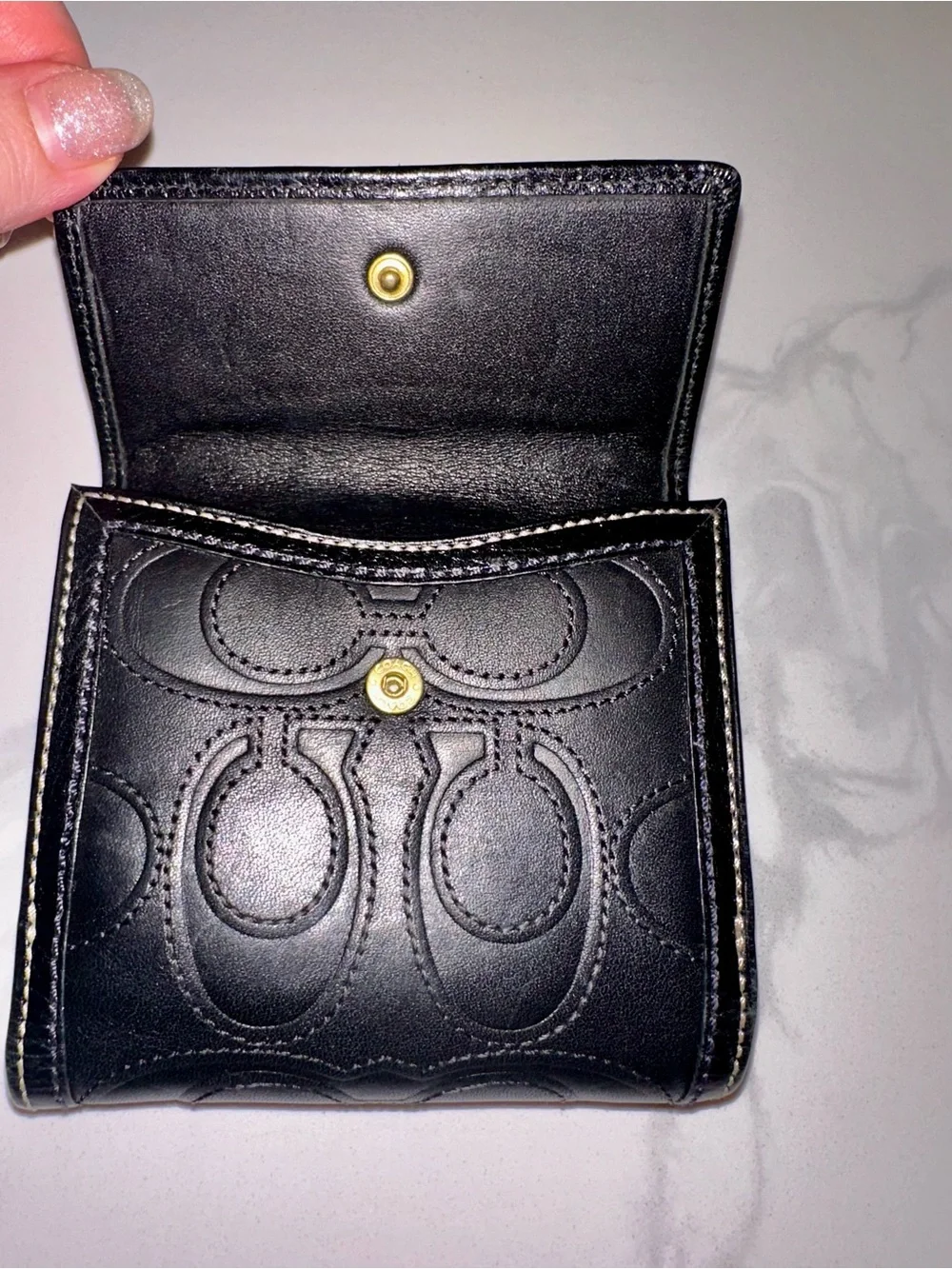 Coach Vintage Y2K Black Signature Stitch Leather Compact Wallet - Picture 4 of 7